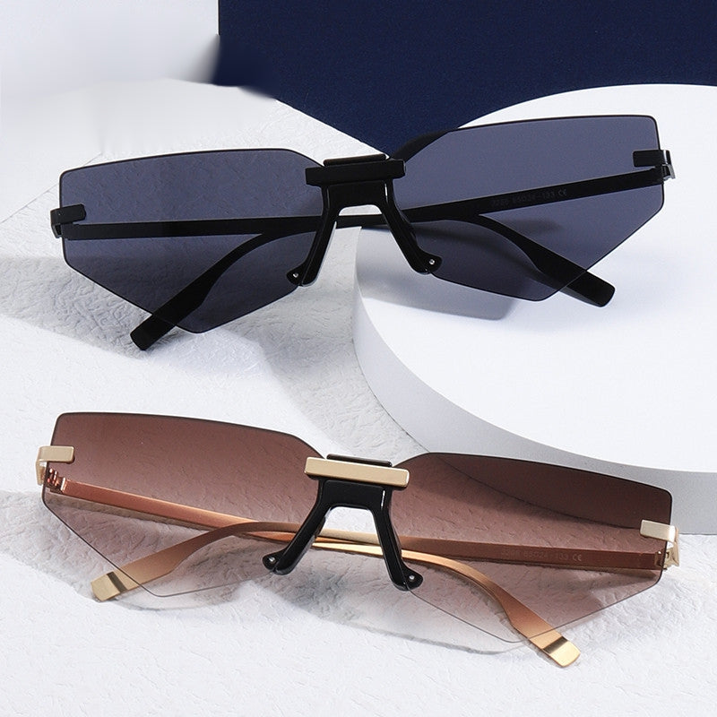 Polygon Cat Eye Rimless Sunglasses UV Protection Eyeglasses