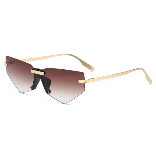 Polygon Cat Eye Rimless Sunglasses UV Protection Eyeglasses
