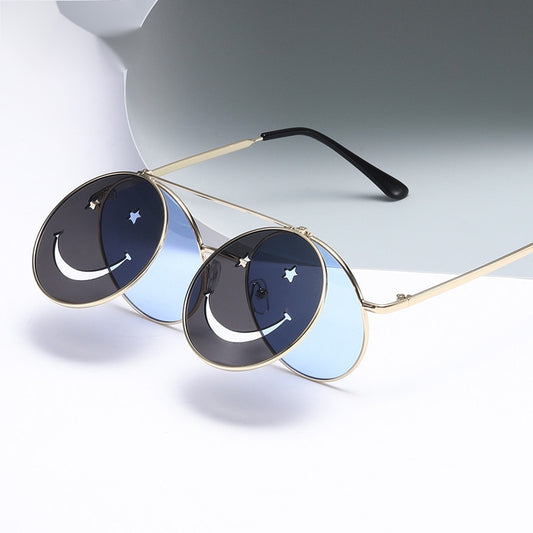 Round Shooting Props Metal Sunglasses Face Flip Lovely Sun Glasses