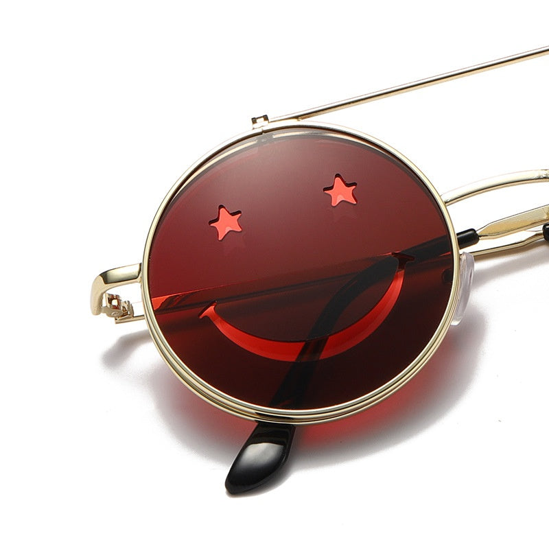 Round Shooting Props Metal Sunglasses Face Flip Lovely Sun Glasses