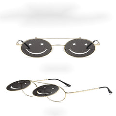 Round Shooting Props Metal Sunglasses Face Flip Lovely Sun Glasses