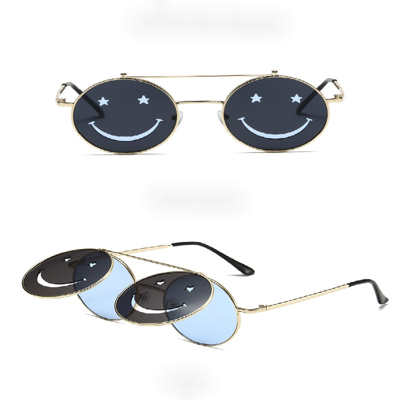 Round Shooting Props Metal Sunglasses Face Flip Lovely Sun Glasses
