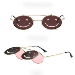 Round Shooting Props Metal Sunglasses Face Flip Lovely Sun Glasses
