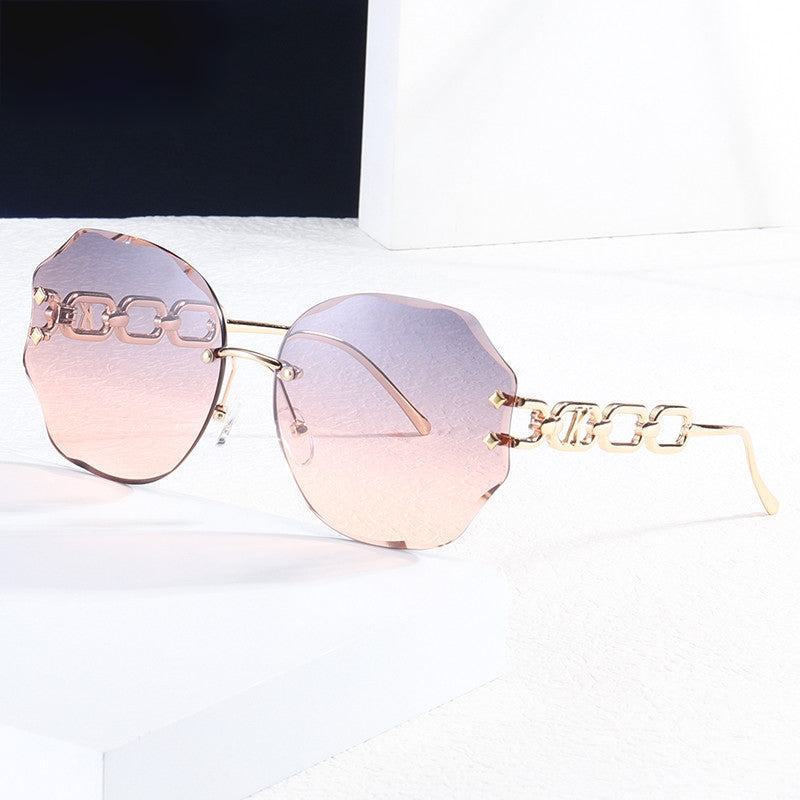 Oversized Polygonal Sunglasses Cut Edge Women Frameless Stylish Eyeglasses