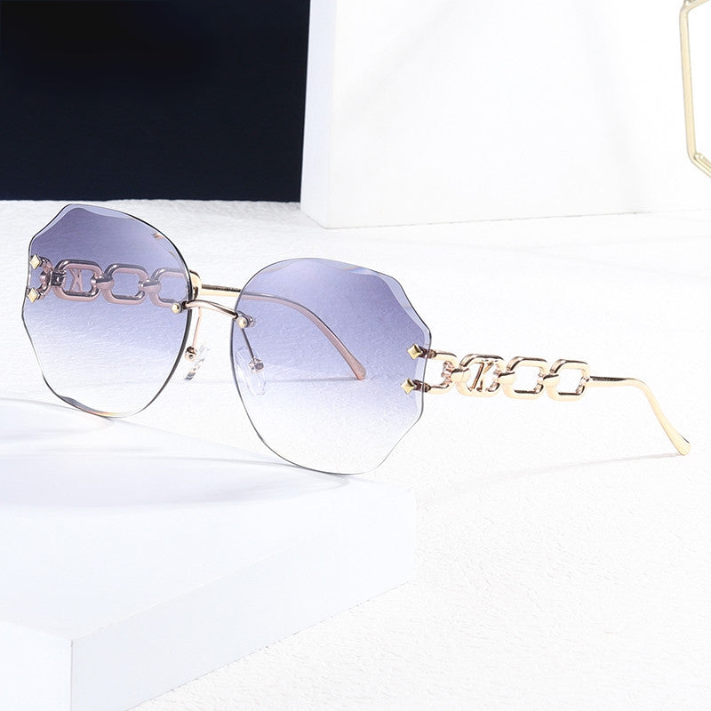 Oversized Polygonal Sunglasses Cut Edge Women Frameless Stylish Eyeglasses