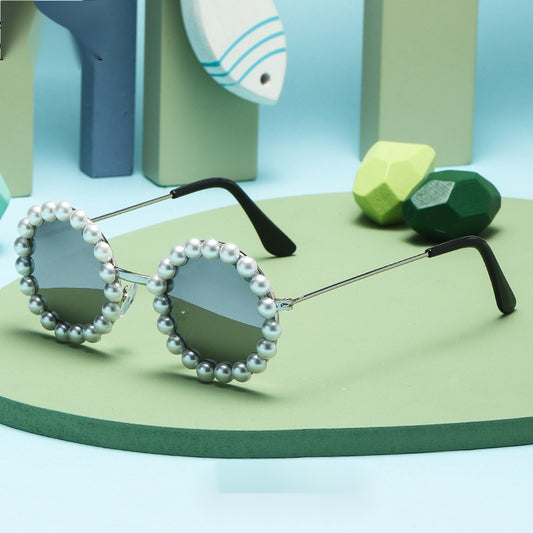 Round Frame Faux Pearl Sunglasses Vintage Shades Sunglasses