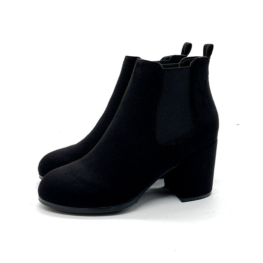 Women's High Heel Ankle Boots Round Toe Slip On Booties