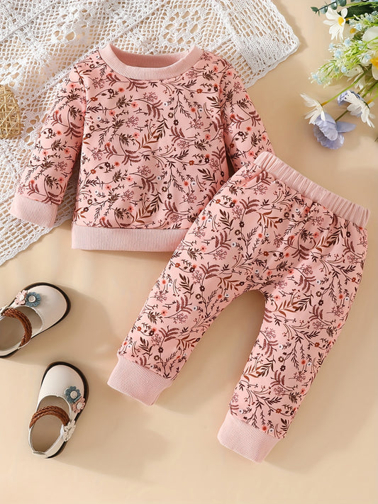 Baby Girl's Ditsy Print Sweatshirt Top Pants 2pcs Outfit