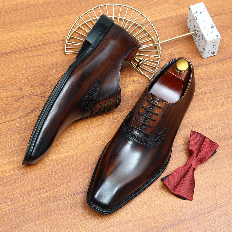 Men's Leather Square Toe Whole cut Brogue Oxford Shoes