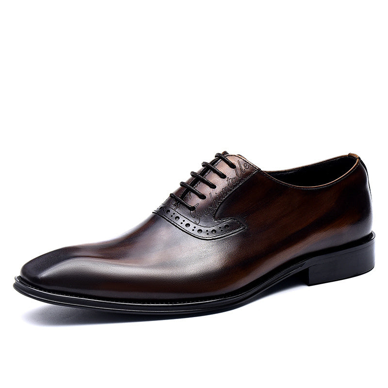 Men's Leather Square Toe Whole cut Brogue Oxford Shoes