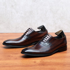 Men's Leather Square Toe Whole cut Brogue Oxford Shoes