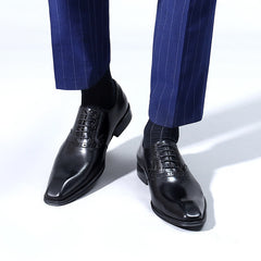 Men's Leather Square Toe Whole cut Brogue Oxford Shoes