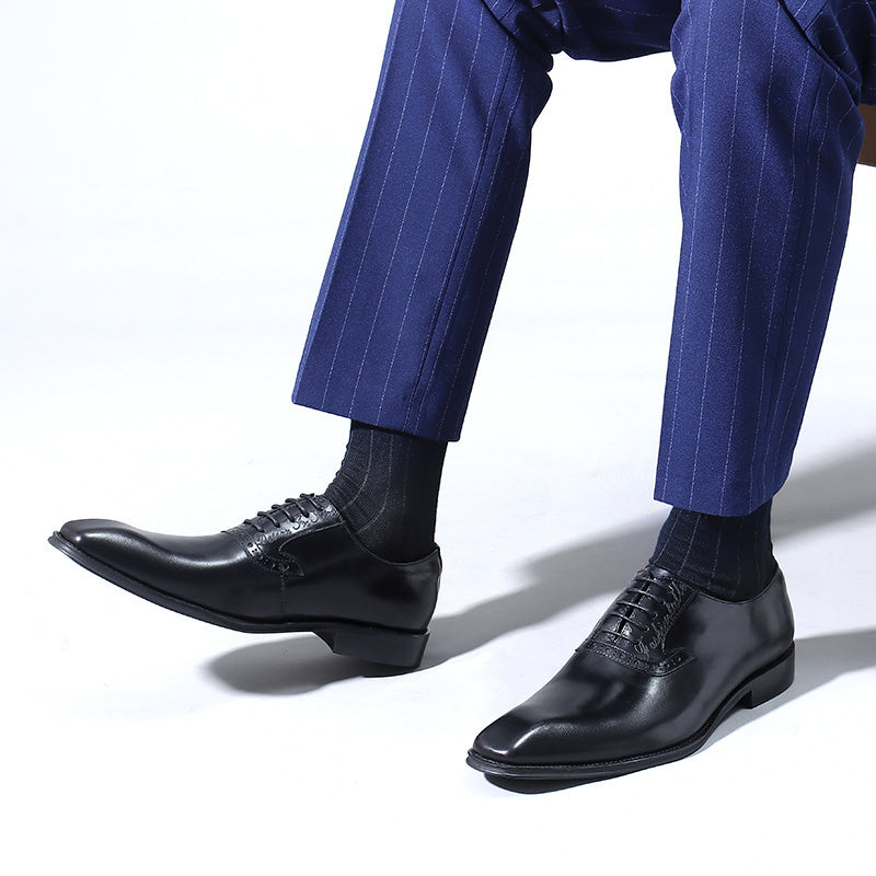 Men's Leather Square Toe Whole cut Brogue Oxford Shoes