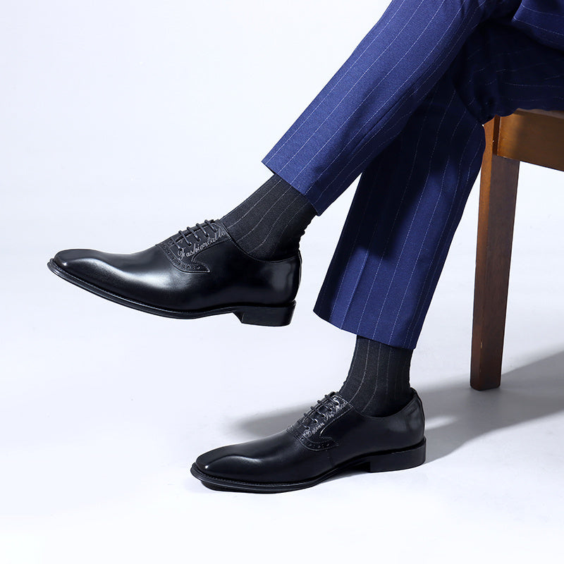 Men's Leather Square Toe Whole cut Brogue Oxford Shoes