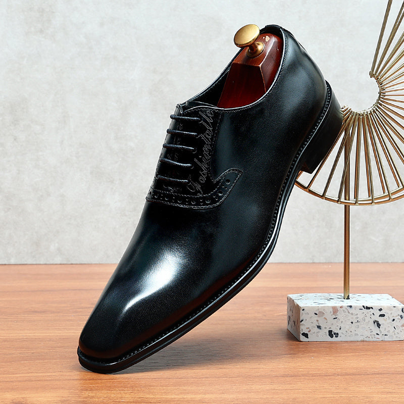 Men's Leather Square Toe Whole cut Brogue Oxford Shoes
