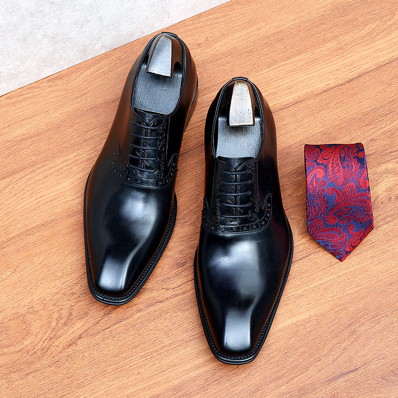 Men's Leather Square Toe Whole cut Brogue Oxford Shoes
