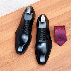 Men's Leather Square Toe Whole cut Brogue Oxford Shoes