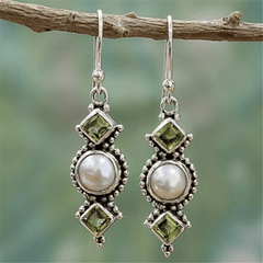 Vintage Geometric Drop Earrings Faux Pearls & Gems Boho Style