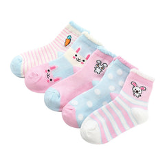 5 Pairs Kids Mesh Rabbit Pattern Crew Socks Girls Easter Party