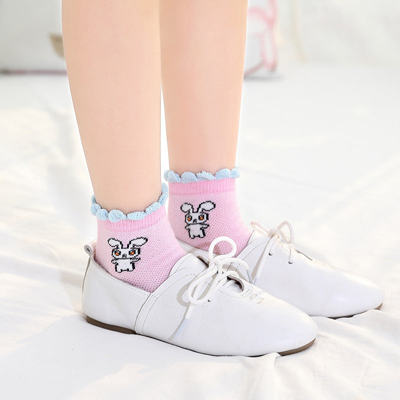 5 Pairs Kids Mesh Rabbit Pattern Crew Socks Girls Easter Party