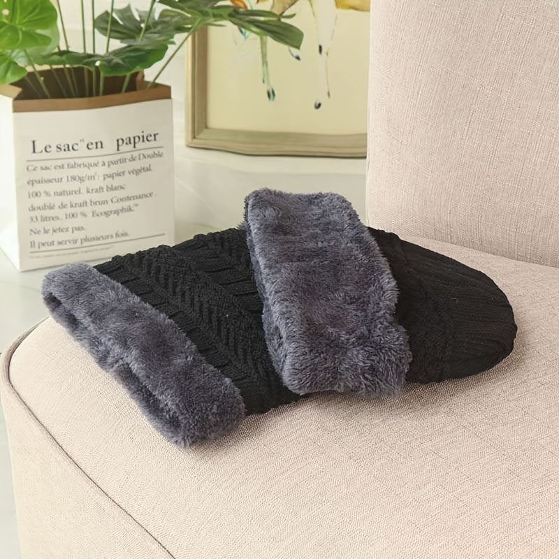 Autumn Winter Plus Fleece Cap Mens Knitted Hat Scarf Two piece Set