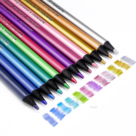12 Metallic Colored Pencils Set for Artists