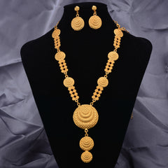 Vintage Copper Jewelry Set Pendant Necklace & Dangle Earrings 24K Plated