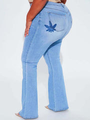 Floral Embroidered High Rise Flared Jeans Plus Size