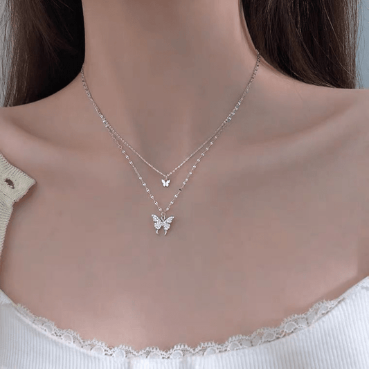 Zircon Butterfly Layered Necklace Statement Jewelry