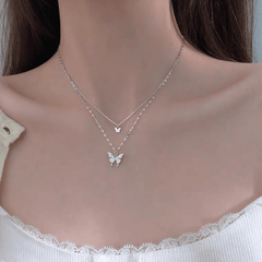 Zircon Butterfly Layered Necklace Statement Jewelry