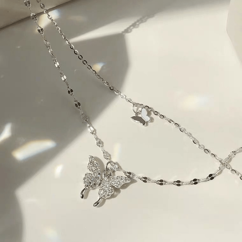 Zircon Butterfly Layered Necklace Statement Jewelry