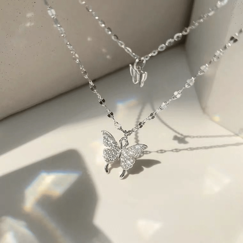 Zircon Butterfly Layered Necklace Statement Jewelry