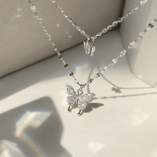 Zircon Butterfly Layered Necklace Statement Jewelry