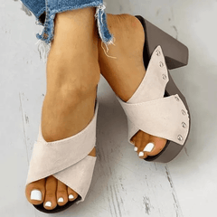 Chunky Heeled Sandals Criss Cross Platform Slip on High Heels