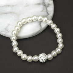 Faux Pearls Jewelry Set Choker Necklace Bracelet Earrings Crystal Chain