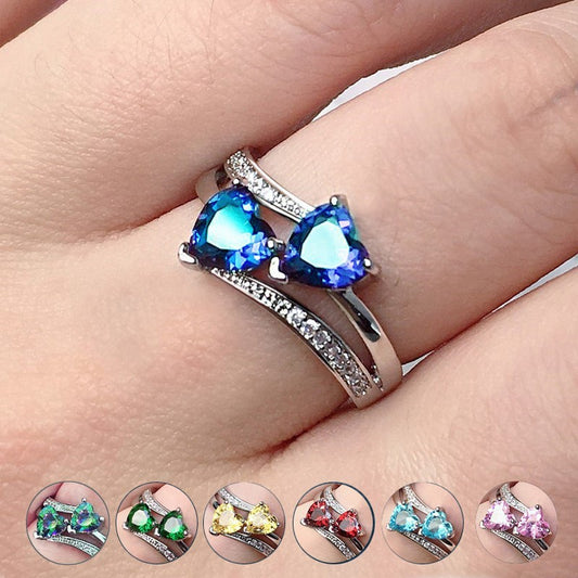 Double Heart Zircon Wedding Party Ring
