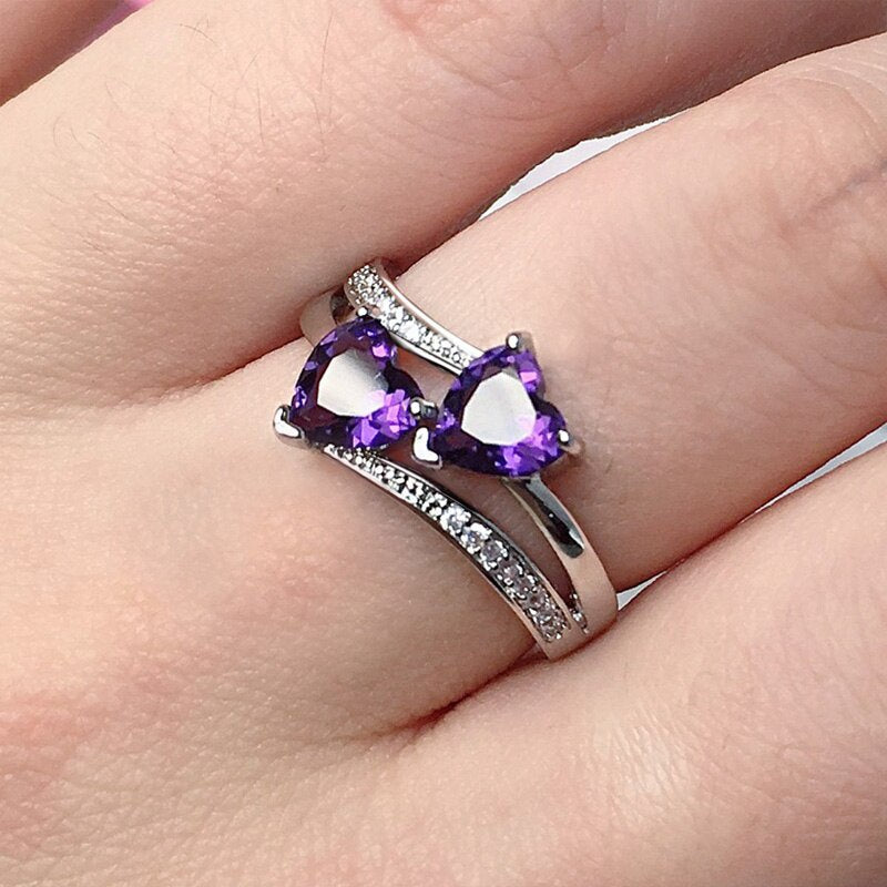 Double Heart Zircon Wedding Party Ring