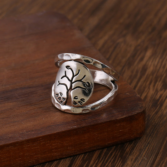 925 Silver Plated Tree Of Life Ring For Women Girls