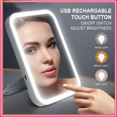 LED Makeup Mirror Touch Screen 3 Light Portable Folding Vanity Mirror