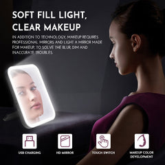 LED Makeup Mirror Touch Screen 3 Light Portable Folding Vanity Mirror