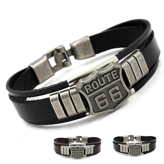 US 66 Road Bangle Leather Bracelet Men
