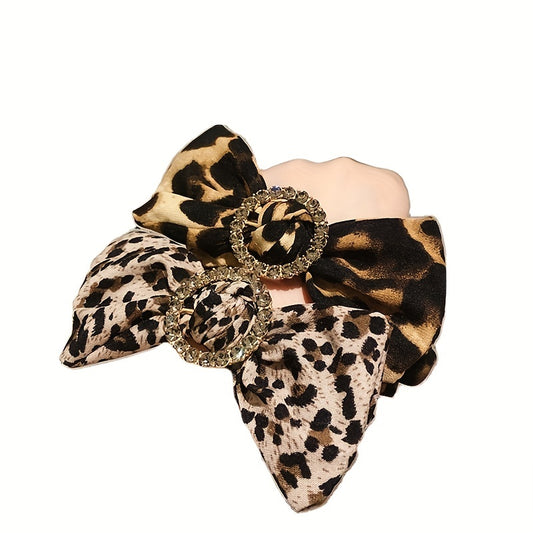 Rhinestone Ring Decor Leopard Bow Scrunchies Hair Ties