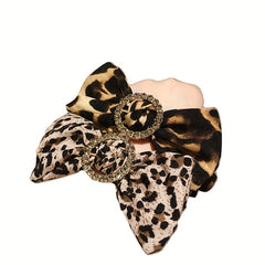 Rhinestone Ring Decor Leopard Bow Scrunchies Hair Ties