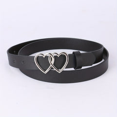 PU Leather Thin Belt Double Heart Metal Buckle Jeans Dress Coat Belts