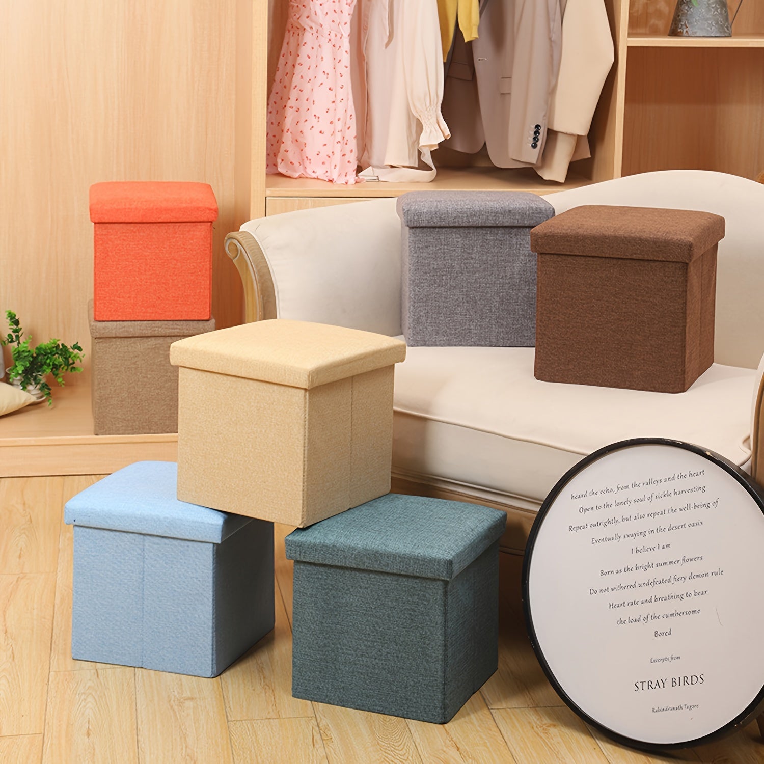 Fabric Storage Stool Can Sit Two way Use functional Board Stool