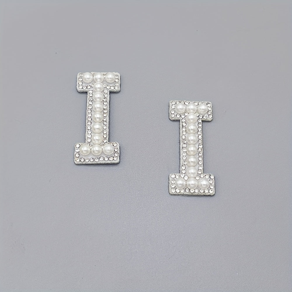 2pcs Pearl Rhinestone Letter Patch Sticker DIY Clothes Decoration
