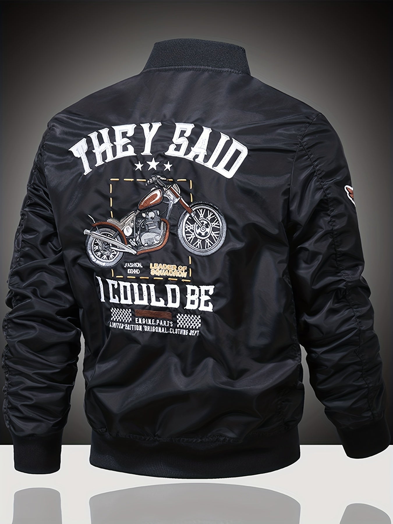 Embroidered Men's Slim Fit Sports Jacket Windproof Motorcycle Jacket