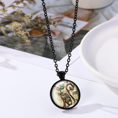 Steampunk Clock Shape Pendant Necklace Animal Pattern Goth Mech