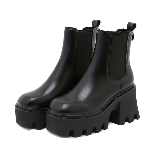 Women's Chelsea Short Boots Square Toe Slip On Retro British Style