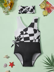 Plaid Sleeveless V-Neck One Piece Swimsuit Bathing Suit